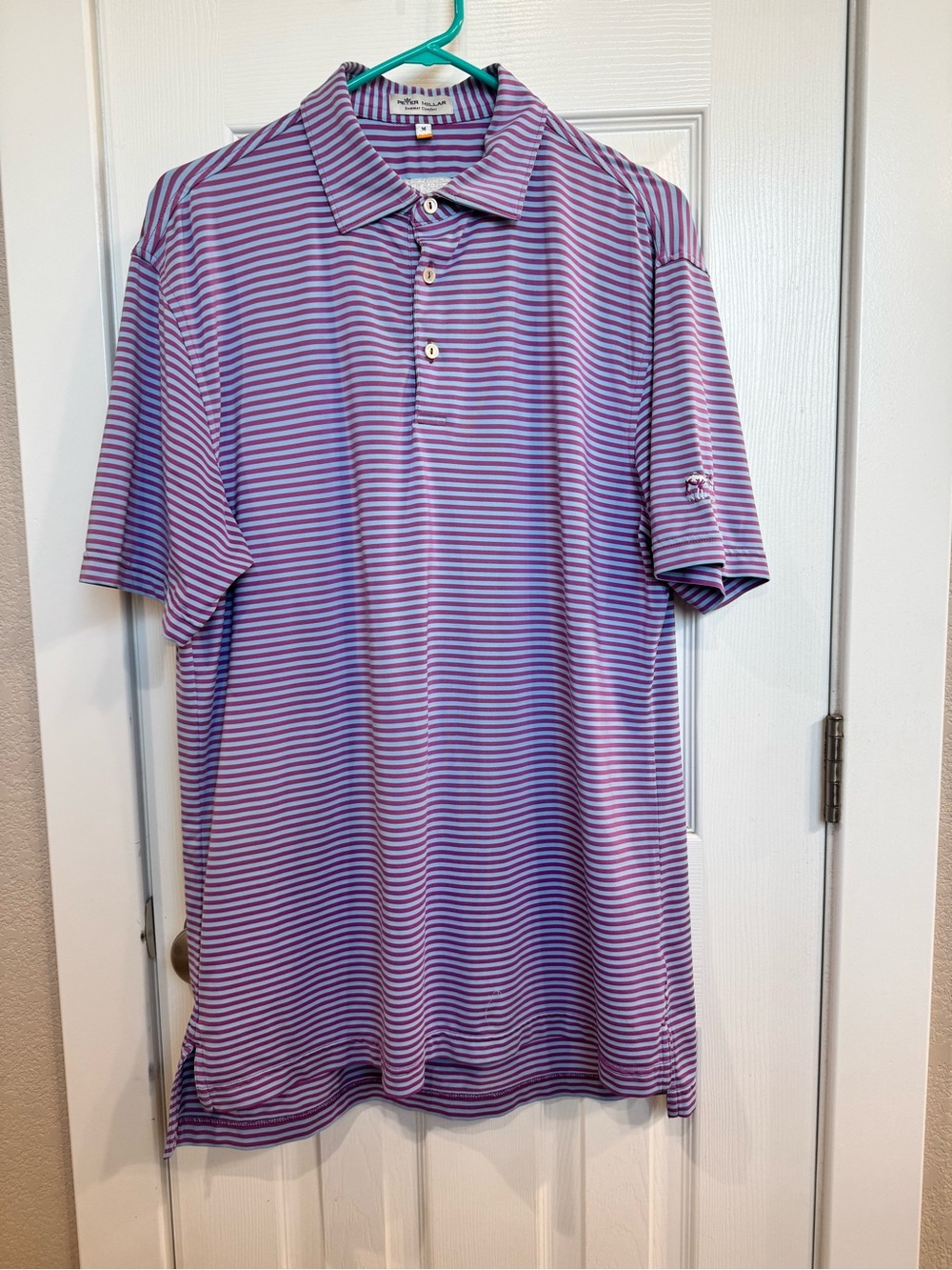 Peter Millar Striped Polo in Purple and Pink